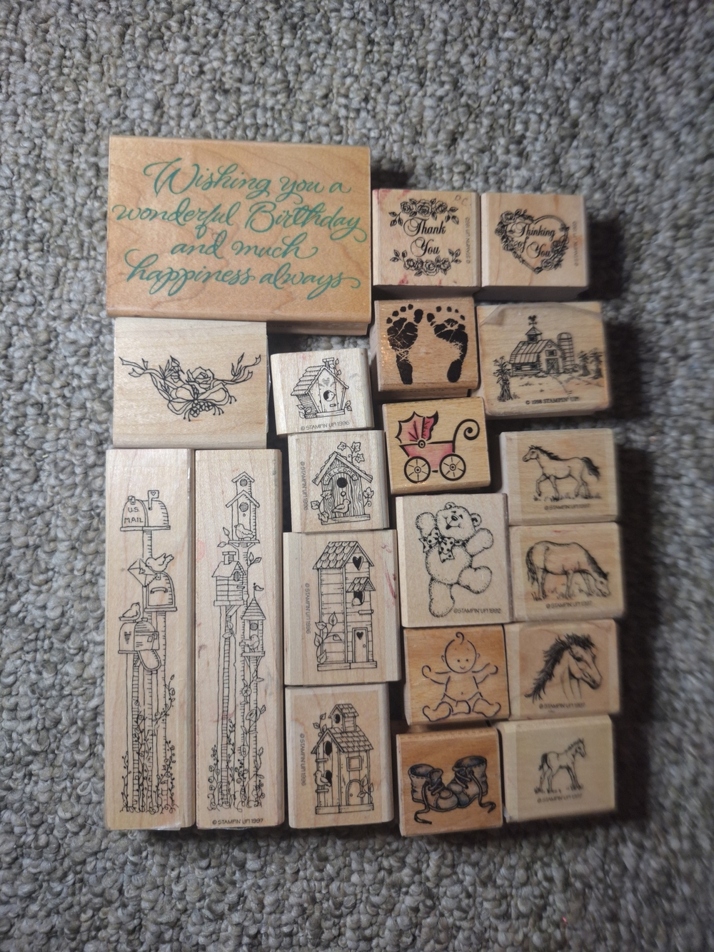 Stampin Up! Vintage 90s Wooden Rubber Stamp Hobby Collection Lot